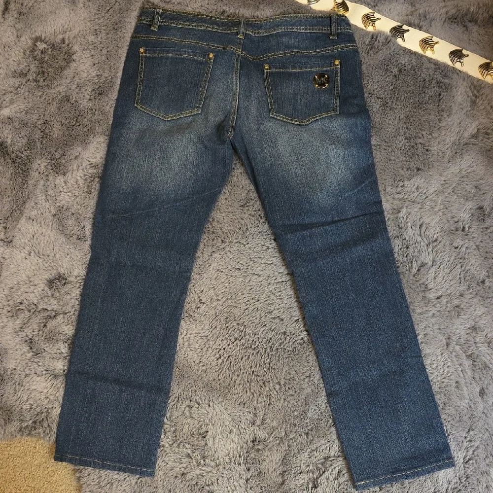 Michael Kors Dark Wash Blue Straight Leg Jeans With Gold Size 12